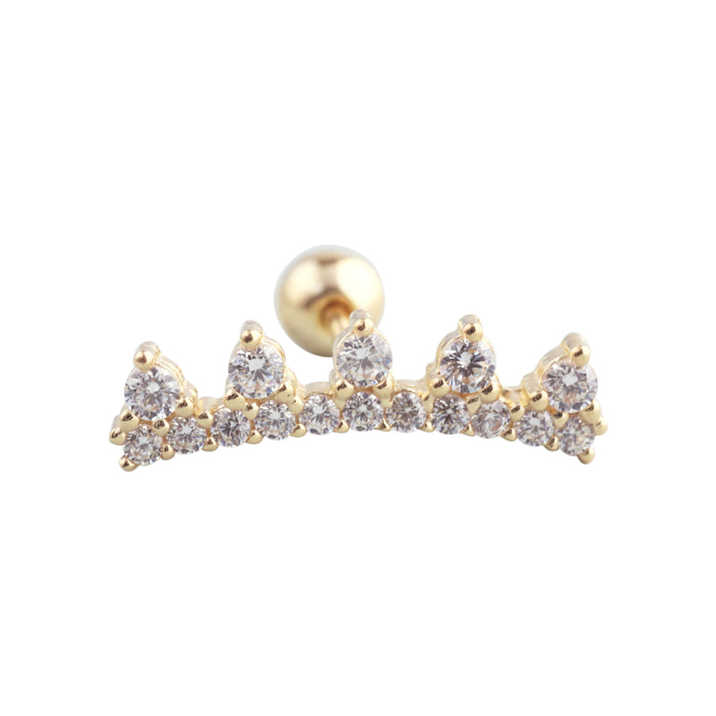Curve crown cartilage stud earring made from 14k gold
