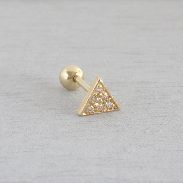 small triangle cartilage stud earrings made from solid 14k gold
