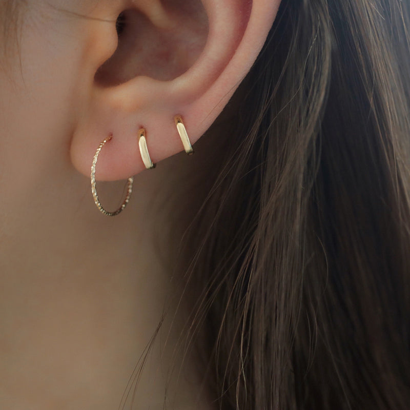 14k gold tiny double lobe huggie hoop earrings