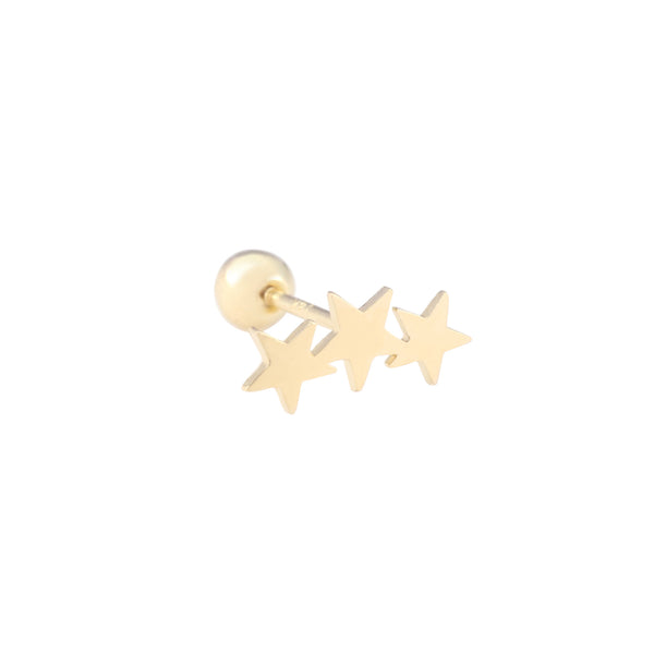 14K Gold Triple Star Cartilage Ear Piercing