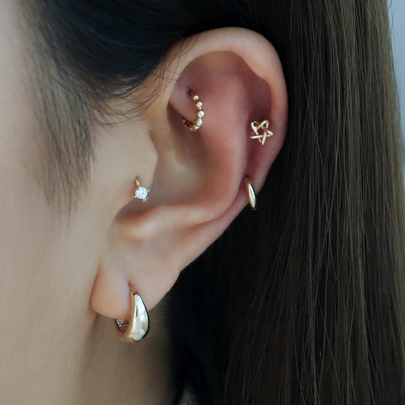14K Gold Beaded Huggie Hoop Earrings | Musemond