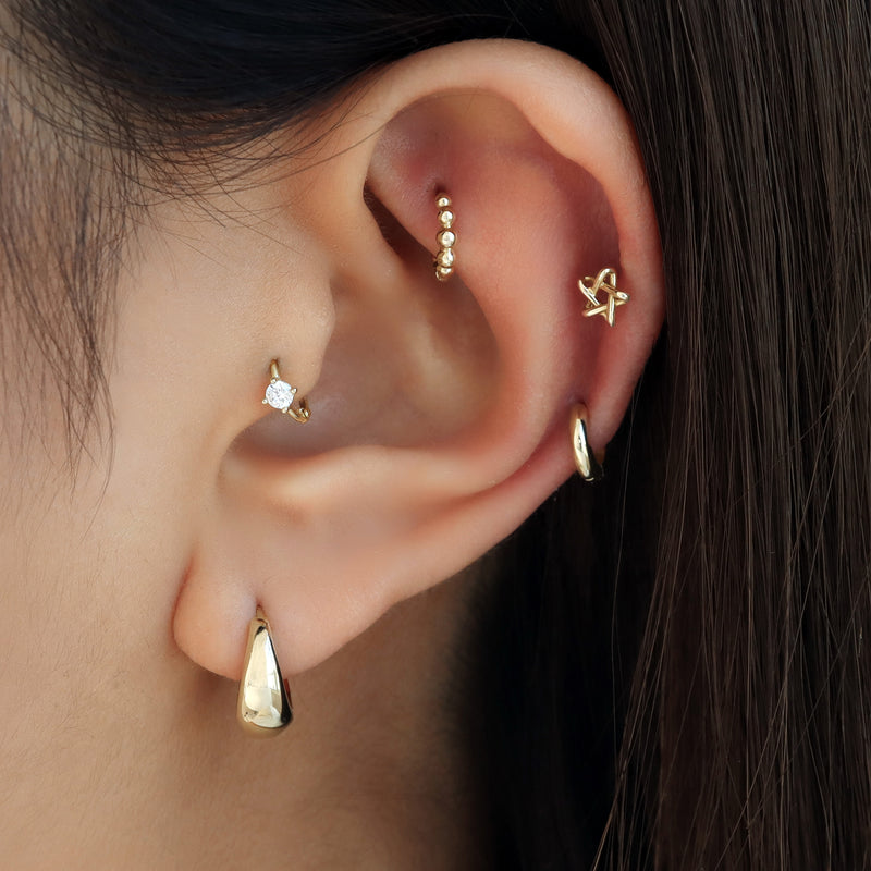 Line Star Stud Earring- 14K Gold