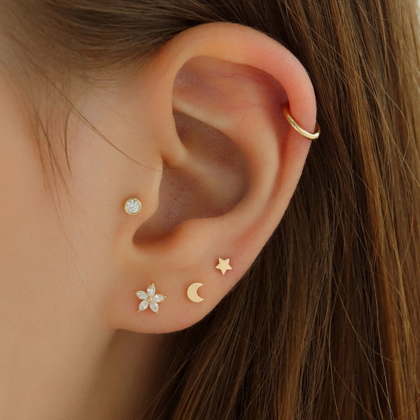 3mm tiny star stud piercing earring in 14k gold