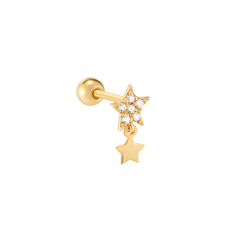 Star Dangle Stud Ear Piercing 14K Gold | Musemond
