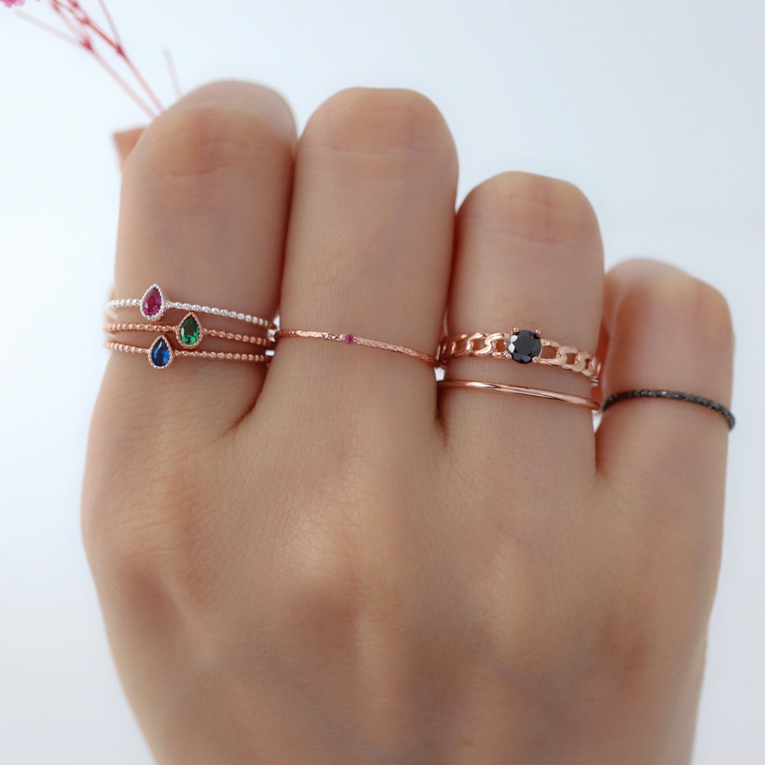 925 Silver CZ Chain Ring | Dainty Stacking Rings | Musemond