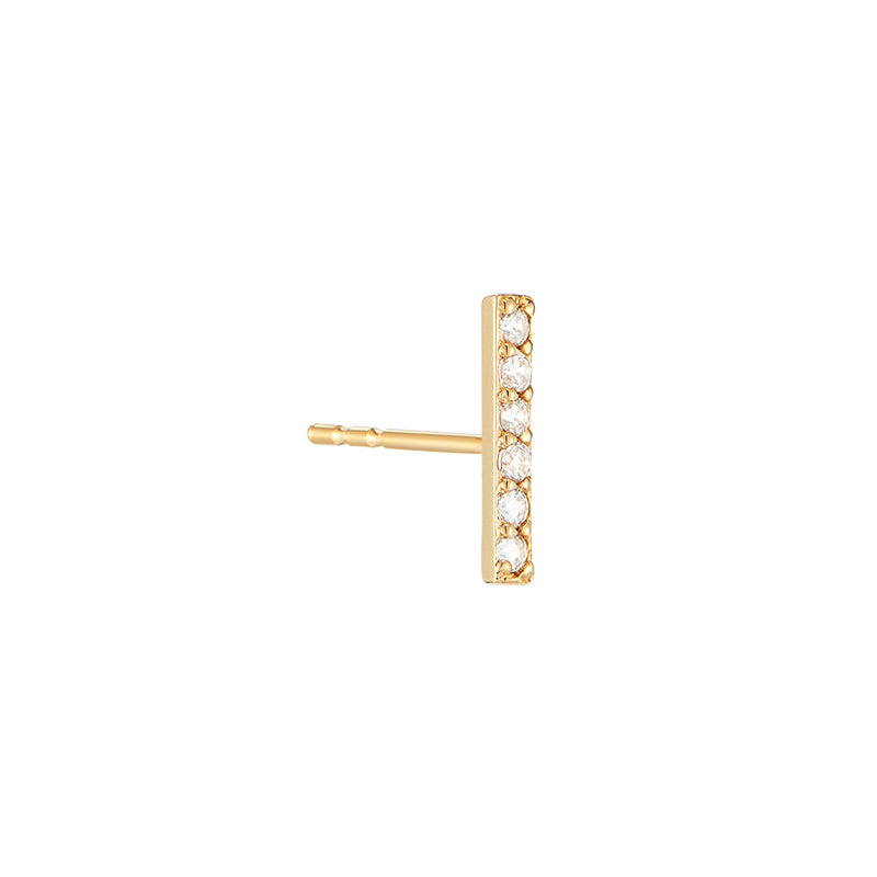 CZ Pave Bar Stud Earring- 14K Gold