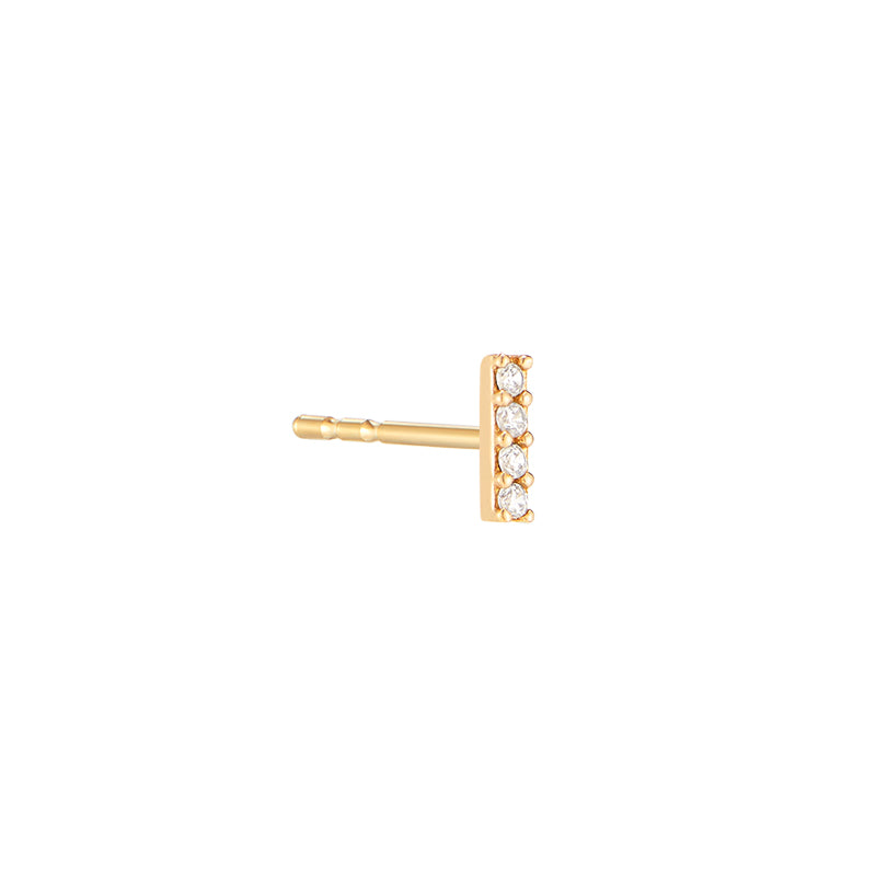 CZ Bar Stud Earring- 14K Gold