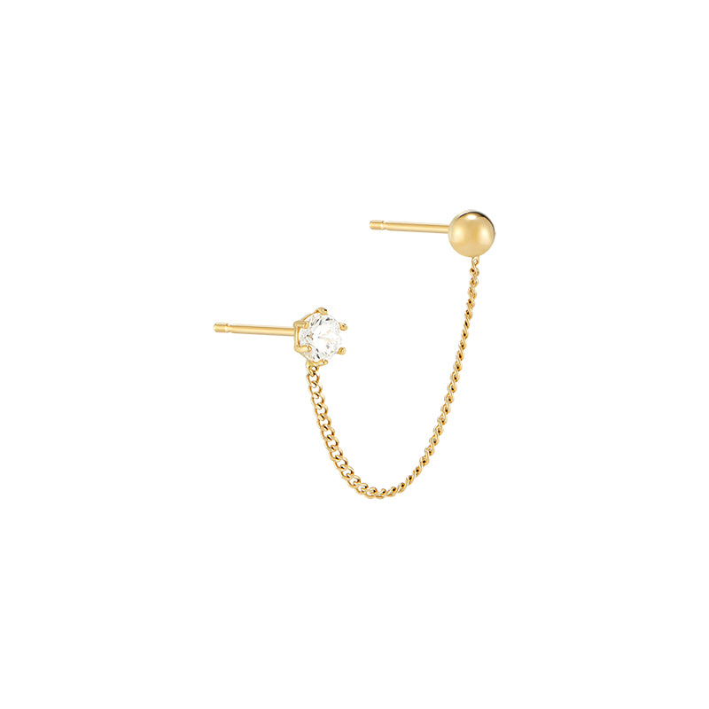 Chain Double Stud Earring- 14K Gold
