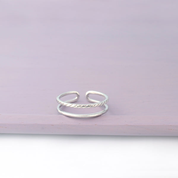 925 Sterling Silver Cord Double Line Ring 