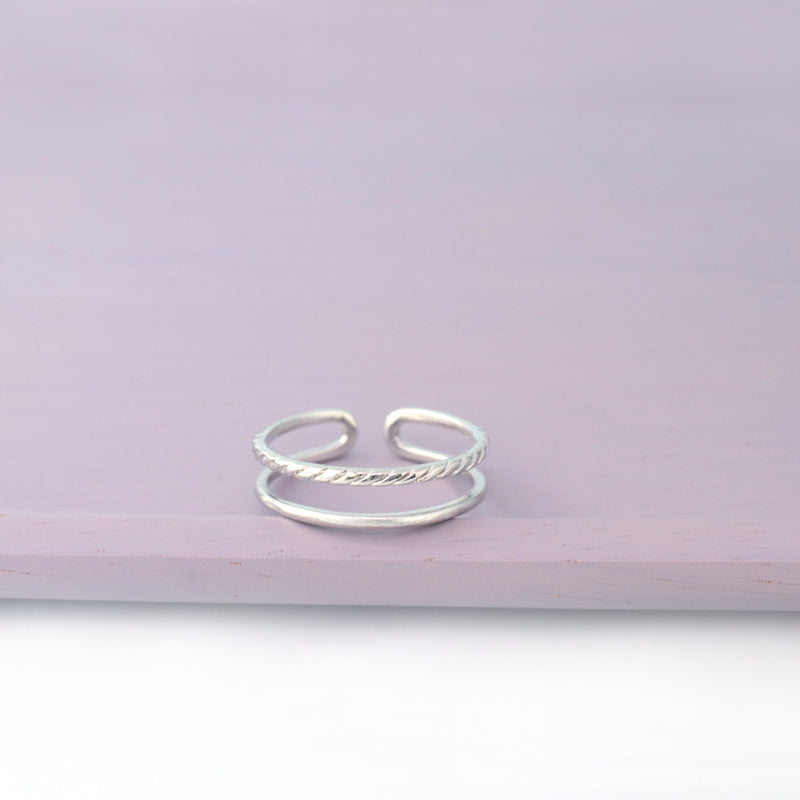925 Sterling Silver Cord Double Line Ring 