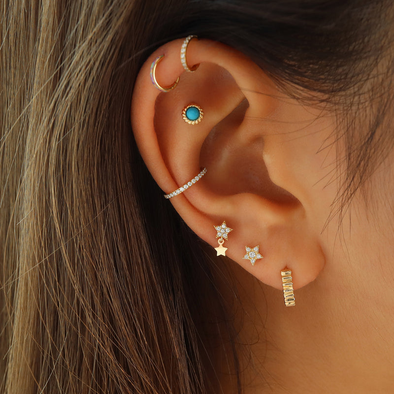 Star Dangle Stud Ear Piercing 14K Gold | Musemond