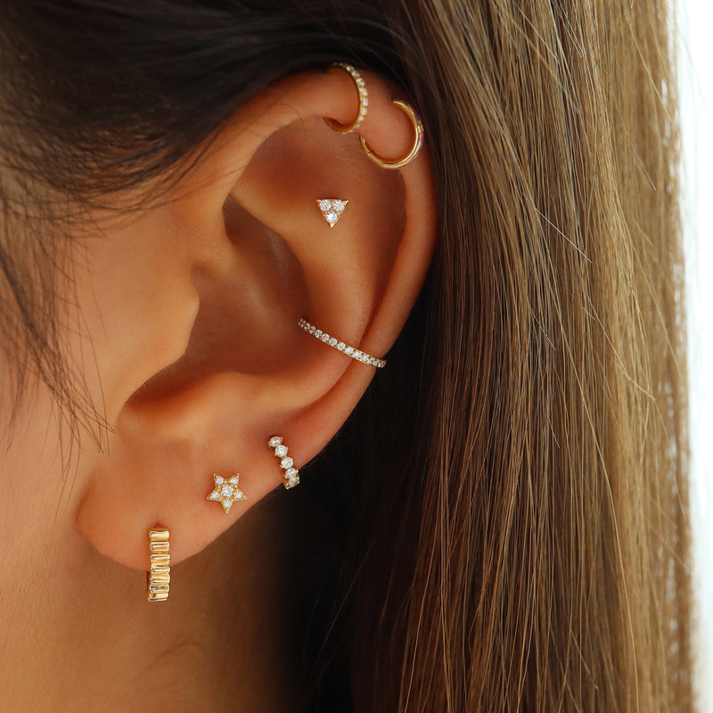 Triplicity Triangle Flat Back Earring- 14K Gold