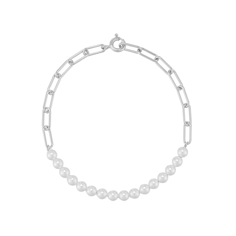 Pearl Box Chain Bracelet- Sterling Silver
