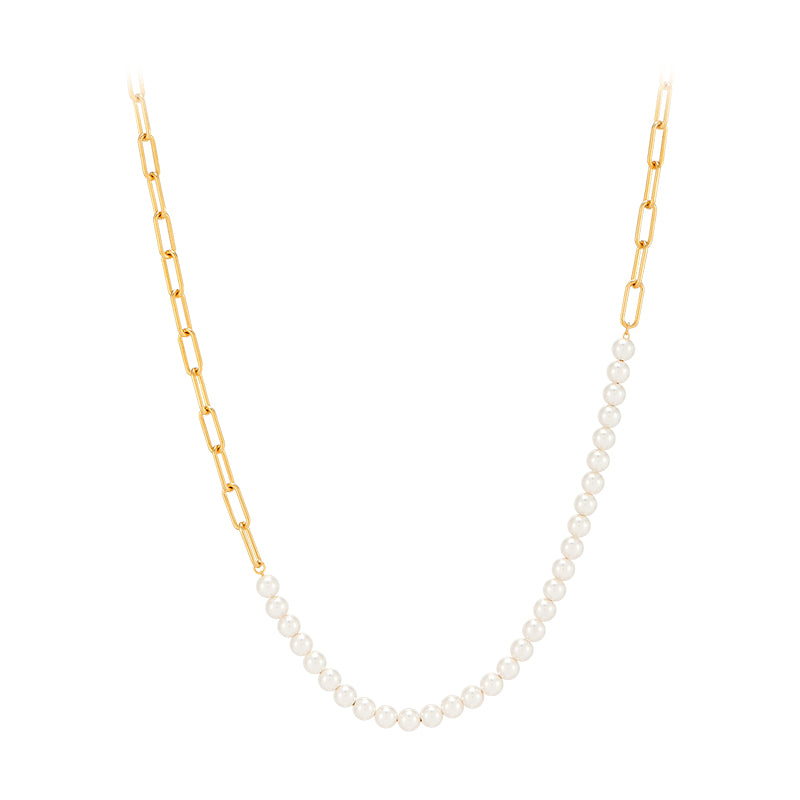 Pearl Box Chain Necklace- Sterling Silver