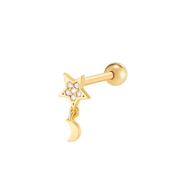 Star Moon Cartilage Piercing- Sterling Silver