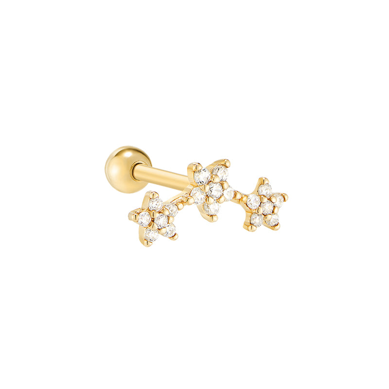 Triple Pave Flower Cartilage Piercing- 14K Gold
