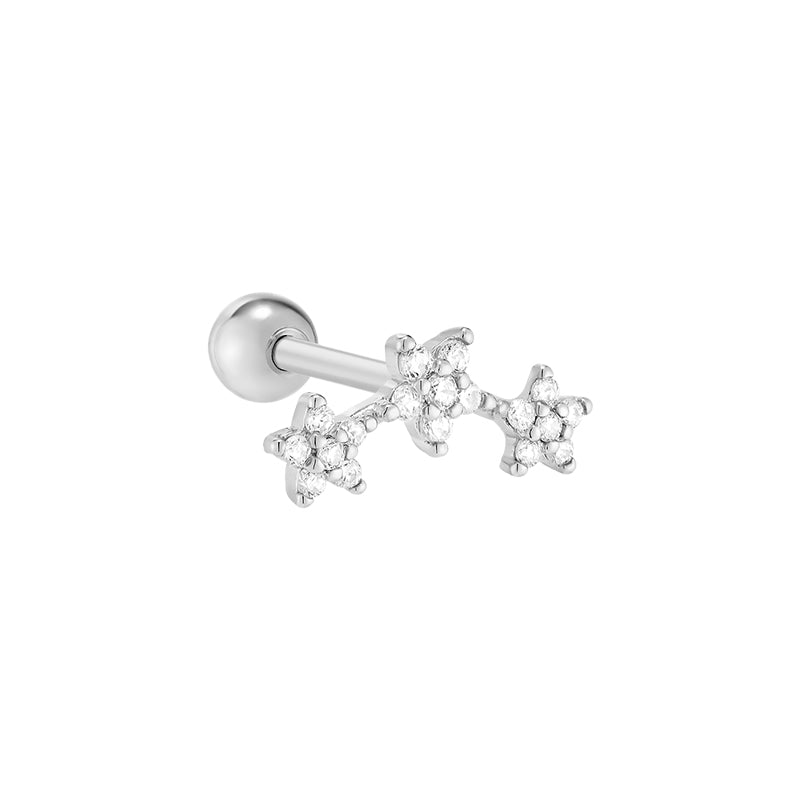 Triple Pave Flower Cartilage Piercing- Sterling Silver