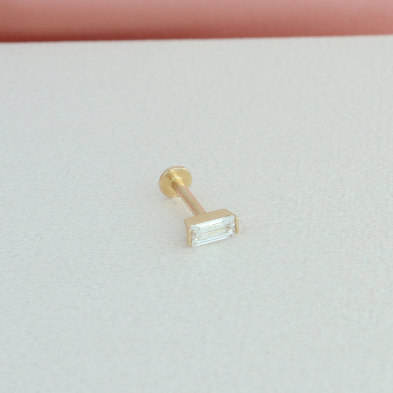Baguette Threaded Flat Back Earring- 14K Gold