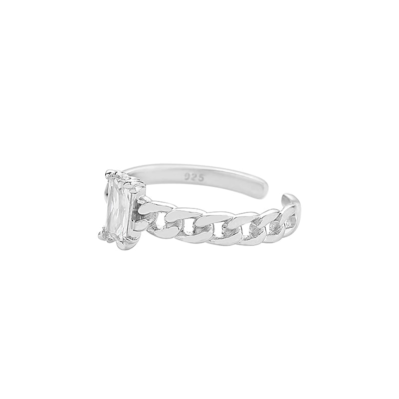 925 sterling silver baguette chain ring 