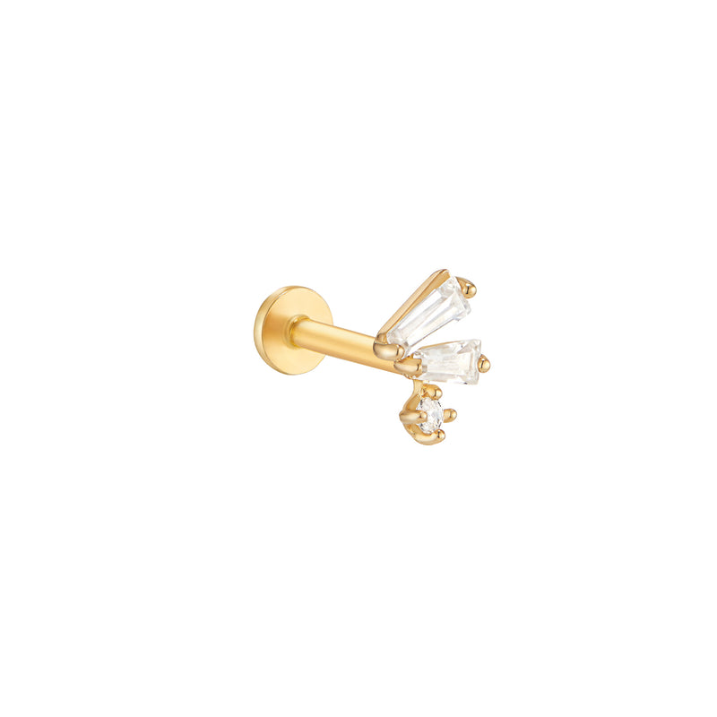 Baguette Helix, Tragus, Conch Earring | Gold Flat Back Stud 5mm