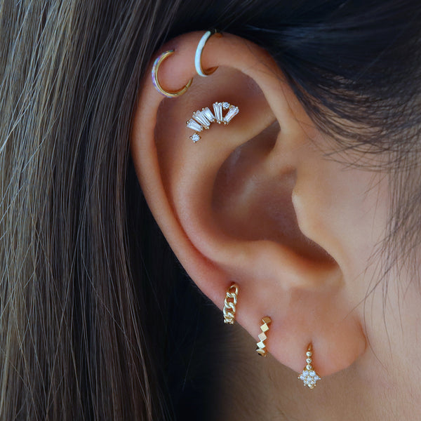 small chain huggie hoop earring in upper lobe piercing