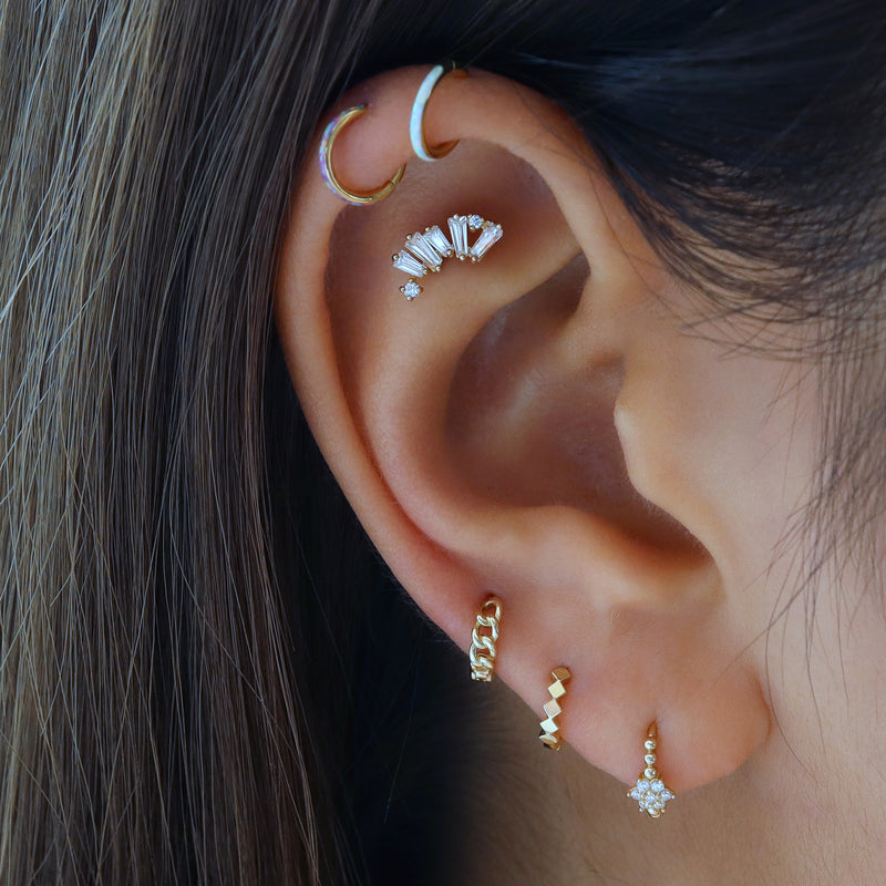 small chain huggie hoop earring in upper lobe piercing