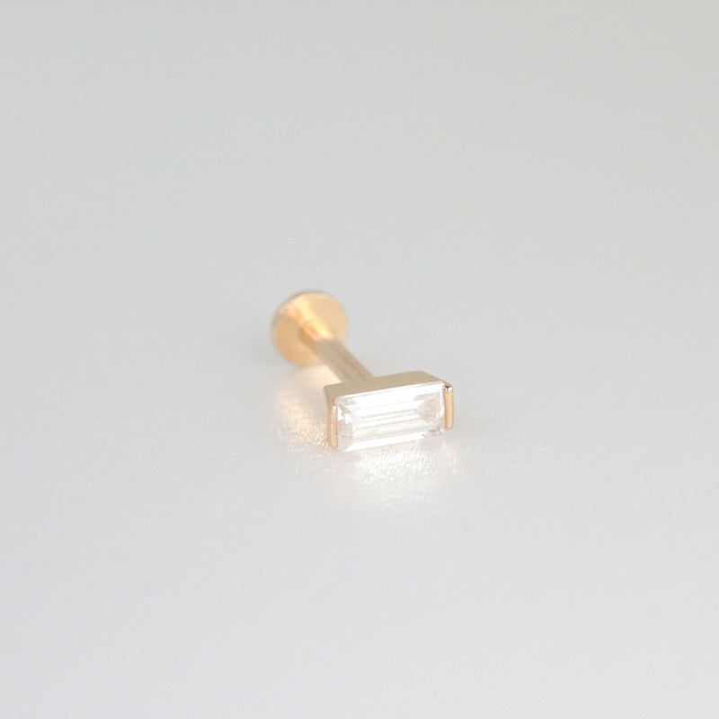 Baguette Threaded Flat Back Earring- 14K Gold