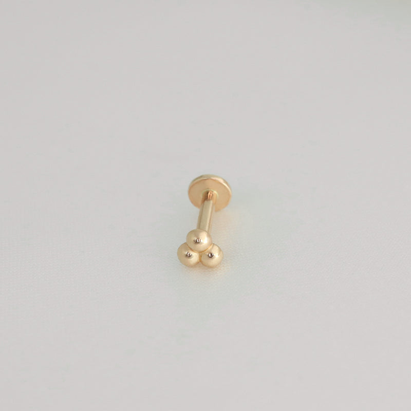 Ball Trinity Stud Flat Back Earring 14K Gold Musemond
