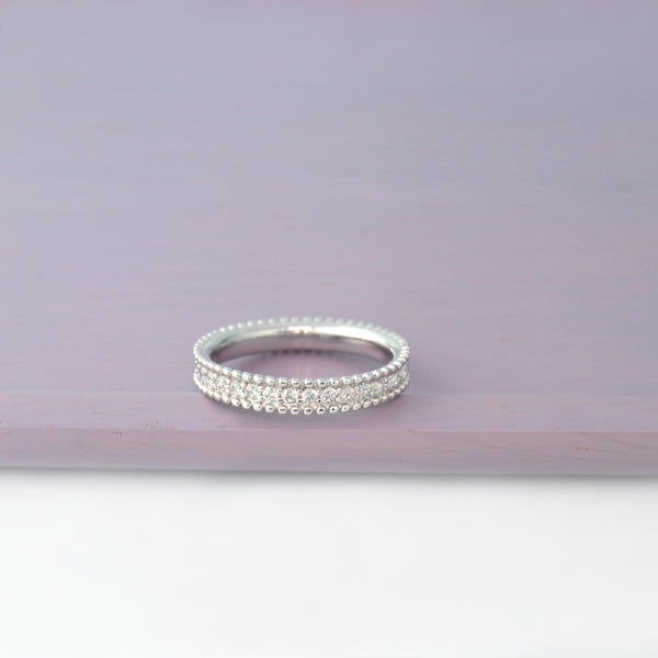 Sterling Silver Beaded CZ Band Ring
