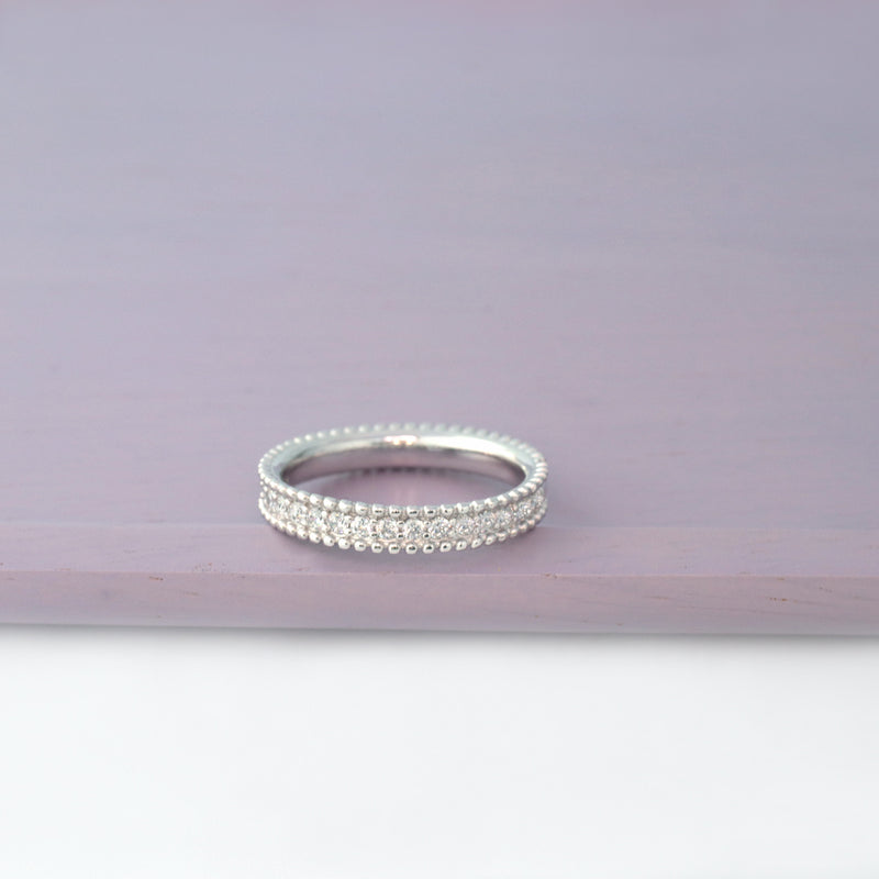 Sterling Silver Beaded CZ Band Ring