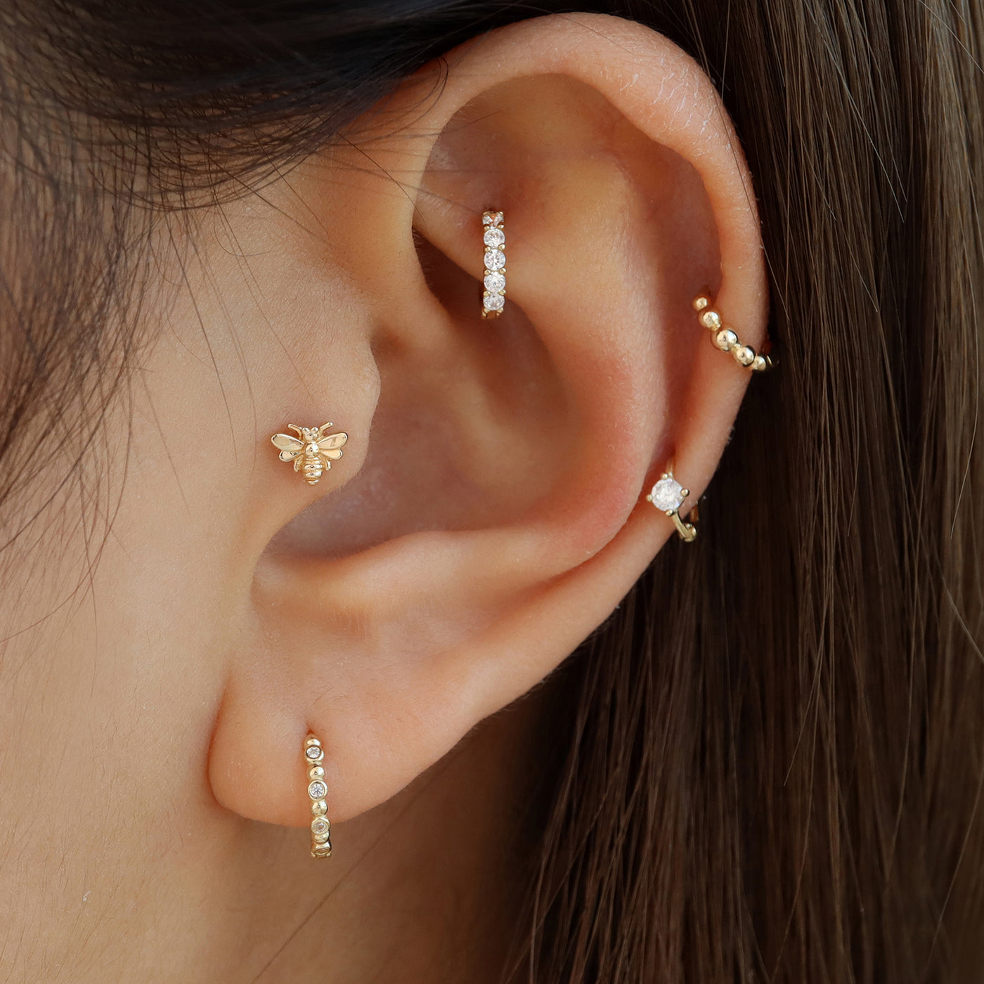 Bee Stud Flat Back Earring 14K Gold Musemond