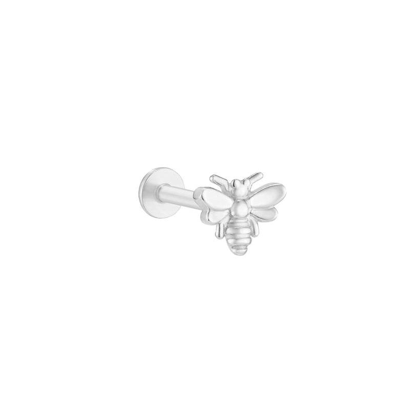 flat back bee labret piercing in white gold