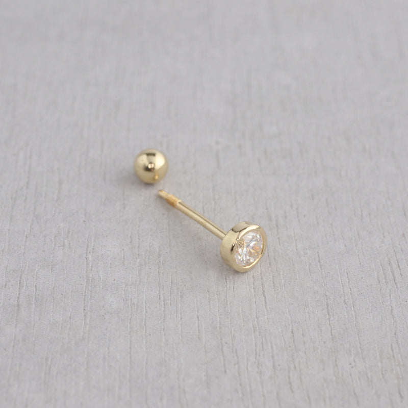 Bezel Stud Earring- 14K Gold