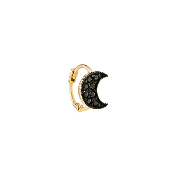 Black Crescent Moon Huggie Hoop- 14K Gold