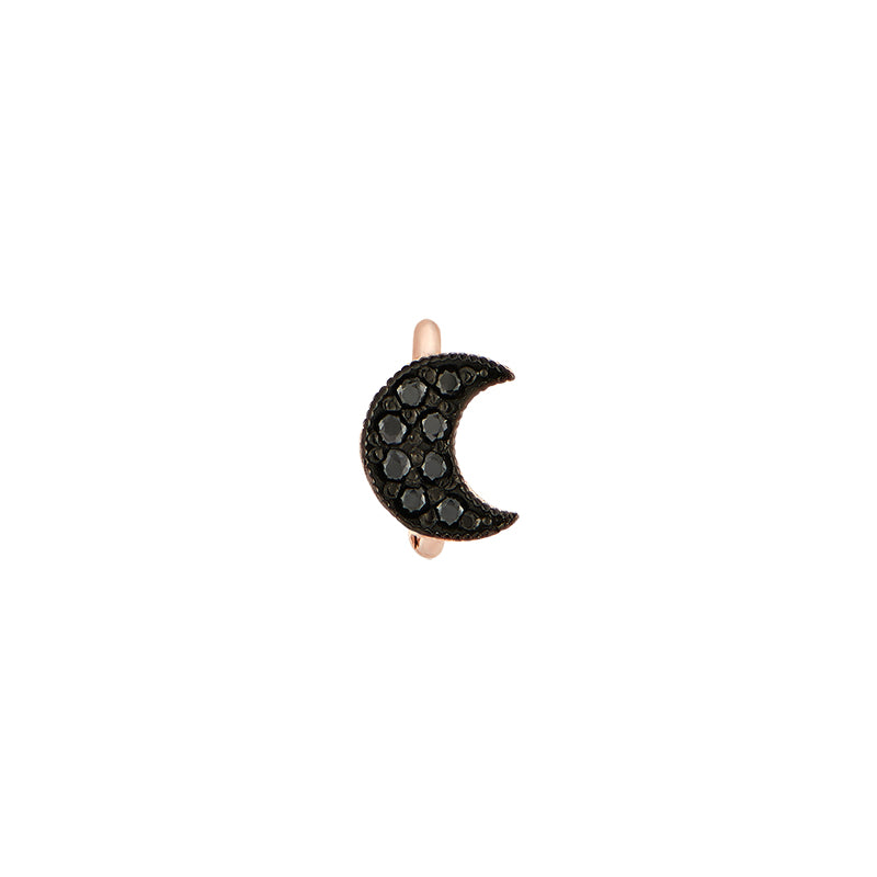 Black Crescent Moon Huggie Hoop- 14K Gold