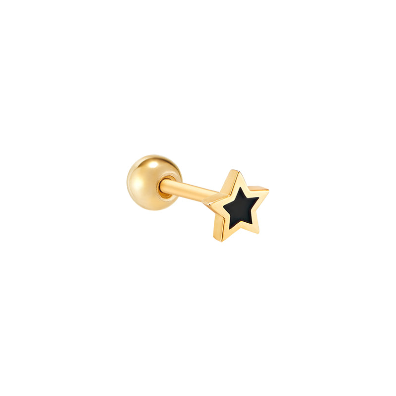 Black Enamel Star Piercing- 14K Gold