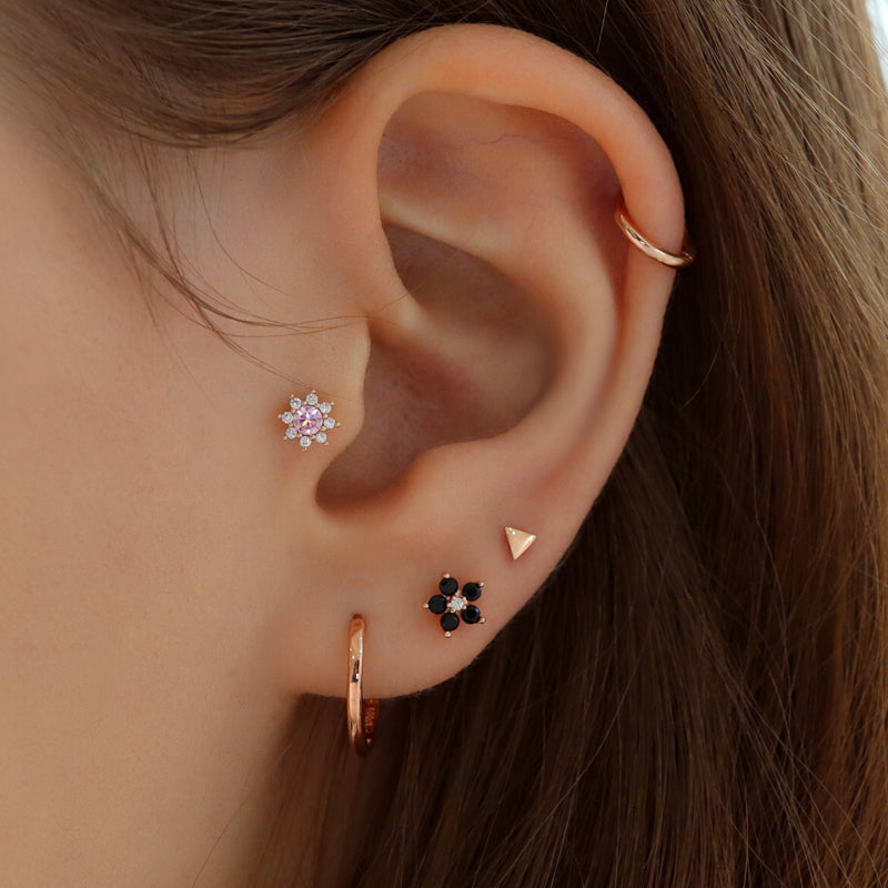 Black CZ Flower Stud Earring