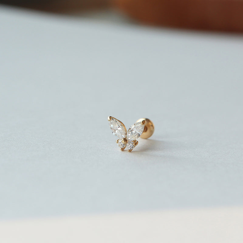 Butterfly Gem Stud Flat Back Earring- 14K Gold