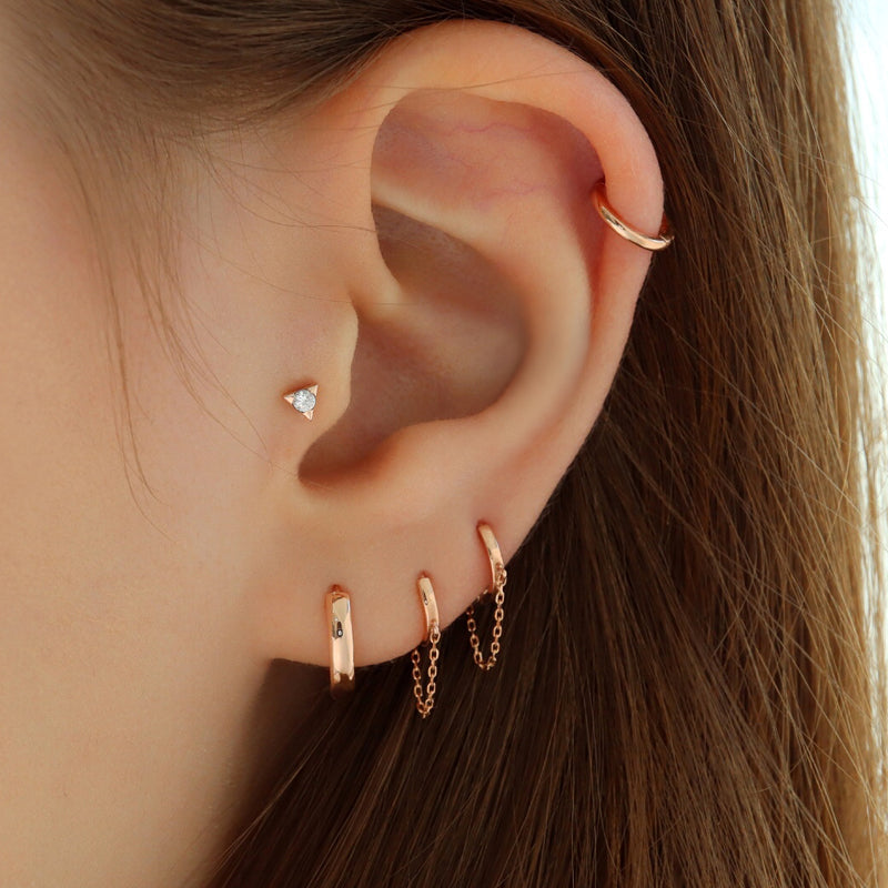 chain hoop earrings in double lobe piercings