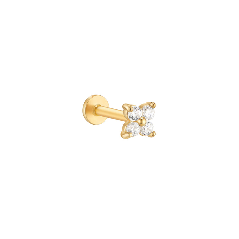 Clover Gem Stud Flat Back Earring- 14K Gold