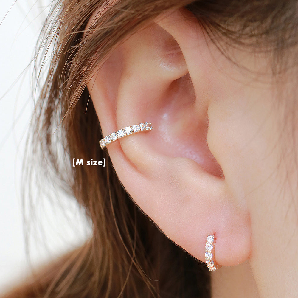 Piercing Earring in 14K Gold, 14K White Earring, Single Cuff shops Earring, Zirconia Stone Earring