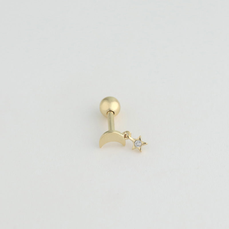 Mini Moon Star Cartilage Piercing- 14K Gold