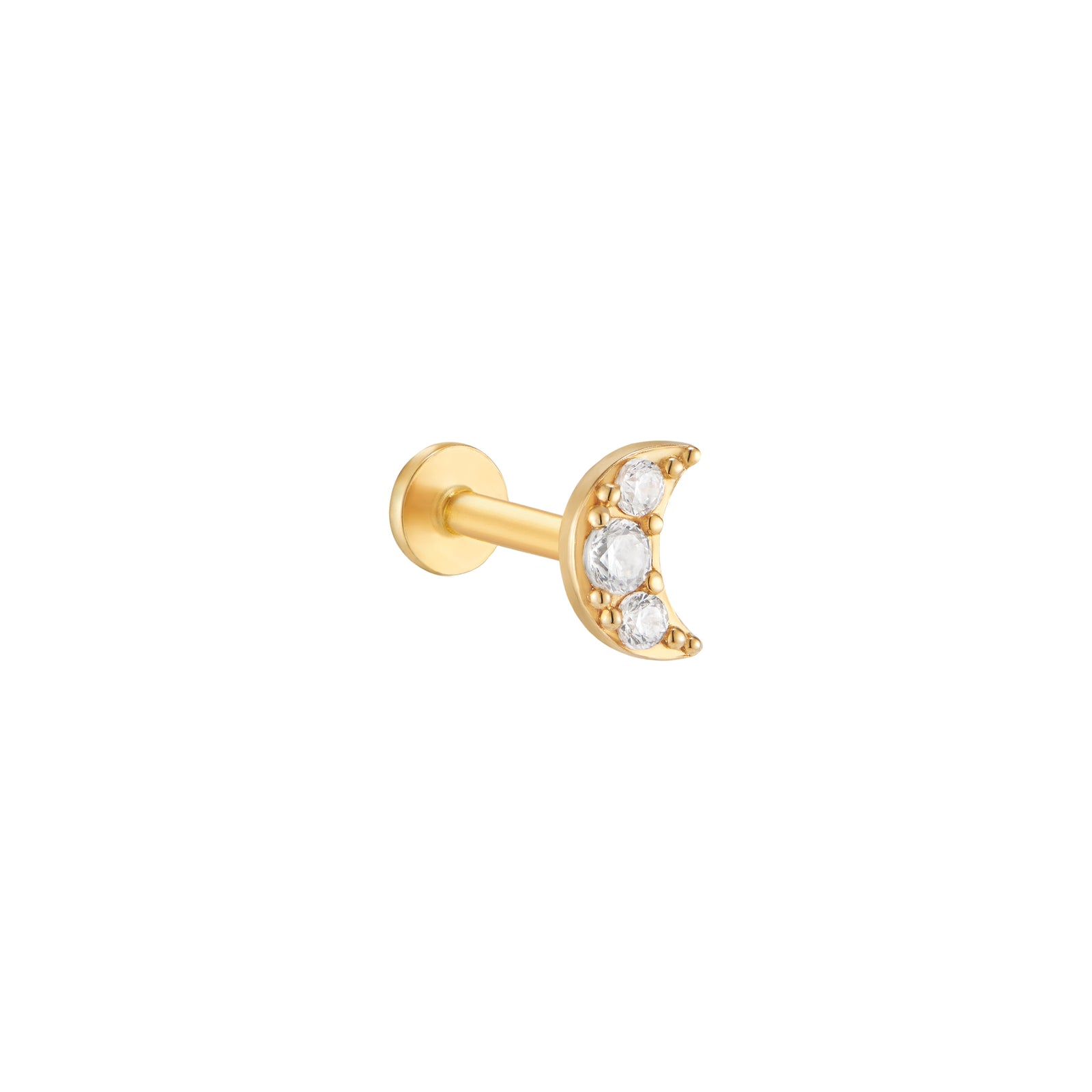 Pave Crescent Moon Flat Back Earring 14K Gold Musemond