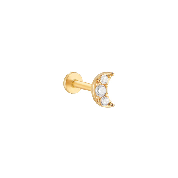 Pave Crescent Moon Flat Back Earring- 14K Gold