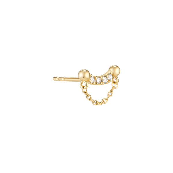 Curve Bar & Chain Stud Earring- 14K Gold