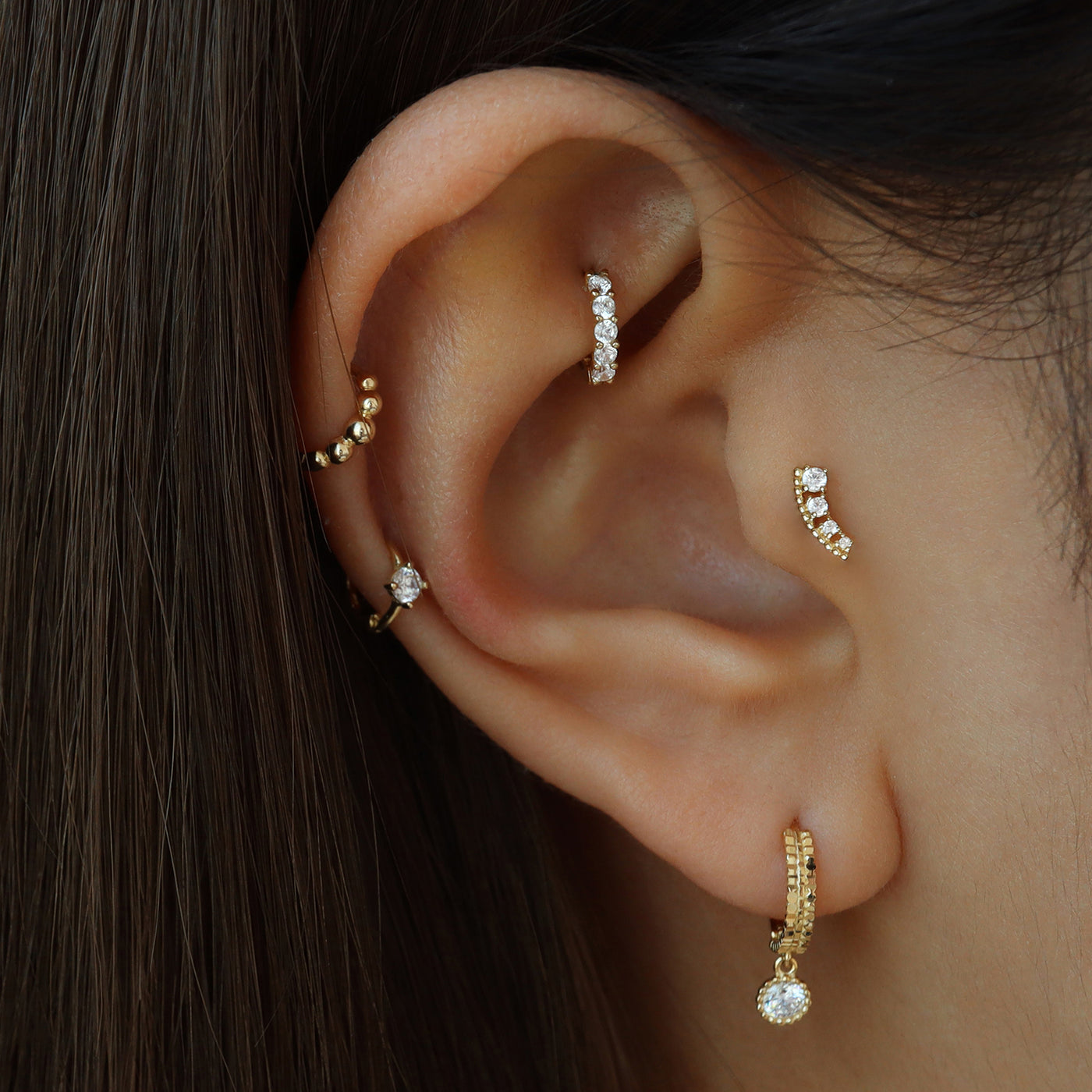 【Shapes Studio】14K Pearl Curved Openリング 0.86ct Pear Shaped Diamond Mosaic Stud Earrings in 18K