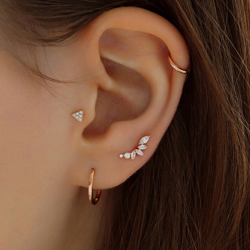 Pave Triangle Flat Back Stud Earring- 14K Gold