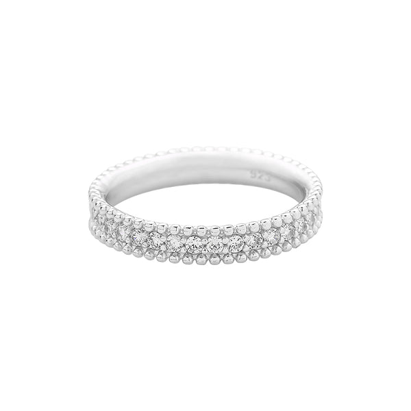 Beaded CZ Band Ring Made in Sterling Silver