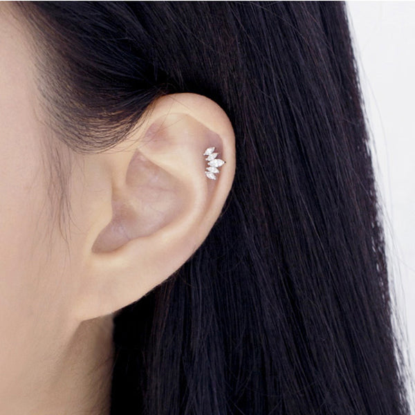 clear CZ crown stud in upper ear piercing