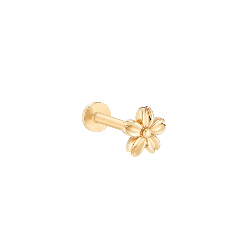 Solid Daisy Flower Stud Labret Piercing- 14K Gold